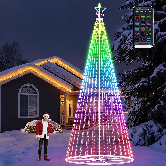20FT Outdoor Christmas Tree - Smart Christmas Tree Outdoor Lighted Decoration, X-mas Star Tree Bluetooth App Control Color Changing DIY X-mas Tree Light for Yard & Garden