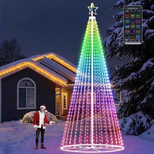 20FT Outdoor Christmas Tree - Smart Christmas Tree Outdoor Lighted Decoration, X-mas Star Tree Bluetooth App Control Color Changing DIY X-mas Tree Light for Yard & Garden