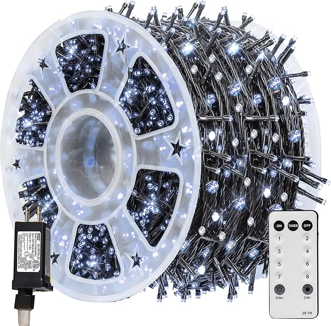 TW SHINE Christmas Lights, 600 LED 196FT Christmas String Lights Plug-in with 8 Modes Timer and Remote, Waterproof Outdoor Decorations for Bedroom Wedding Party Yard Tree Decor, White