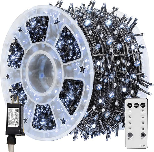 TW SHINE Christmas Lights, 600 LED 196FT Christmas String Lights Plug-in with 8 Modes Timer and Remote, Waterproof Outdoor Decorations for Bedroom Wedding Party Yard Tree Decor, White