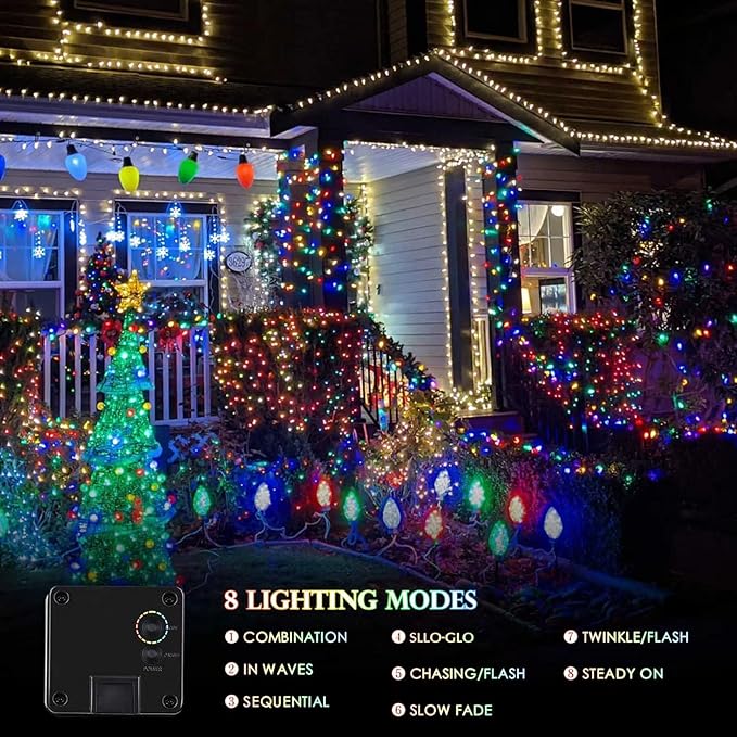 Extra-Long 144FT Solar String Lights for Outside, 2 Pack 400LED Solar Christmas Lights Outdoor, Waterproof Copper Wire with 8 Modes Twinkle Fairy Lights for Tree Garden Party Xmas Decor (Multicolor)