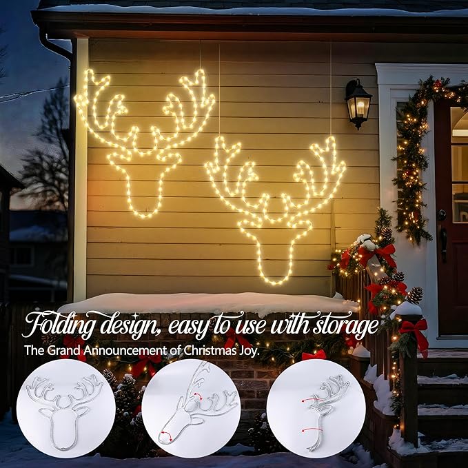 Christmas 32'' Large Reindeer Lights Decoration - 134LED Waterproof Christmas Outdoor Lighted Large Elk Sign for Wall Decor with Timer for Outdoor Home Party Wall Hanging Light