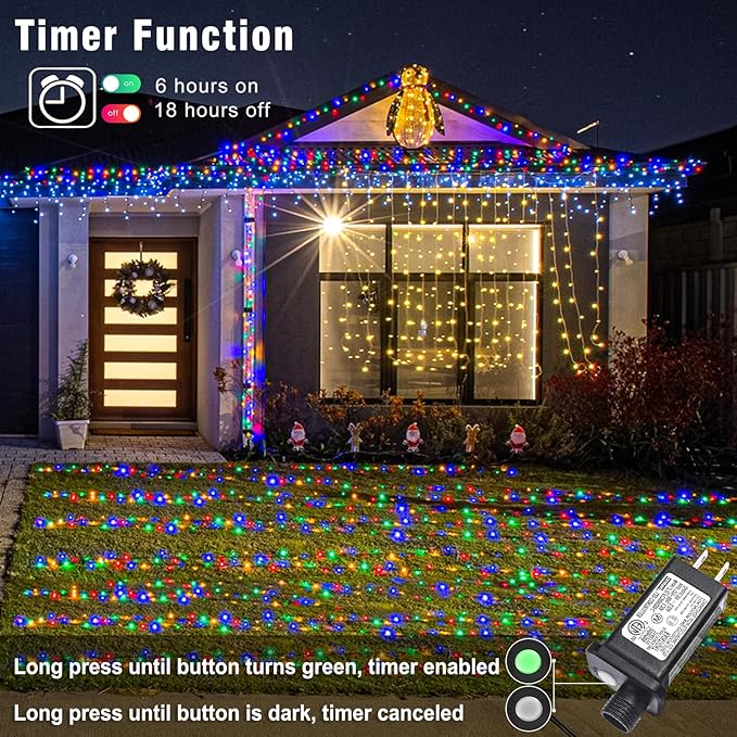 Christmas Lights Indoor, 132FT 400 LED Outdoor String Lights with 8 Modes Waterproof, Plug in Fairy Twinkle Lights Clear Wire for House Bedroom Patio Window Garden Wedding Decorations