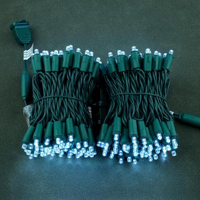 YULETIME Cool White Wide Angle LED Christmas Lights 200 Count 50 ft, Pack of 2 Strands 25 ft 100 Lights UL Certified Commercial Grade String Light Set (Cool White)