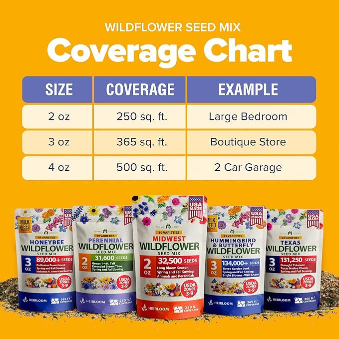 HOME GROWN 32,500+ Midwest Wildflower Seeds 2oz 𝗡𝗢𝗡-𝗚𝗠𝗢, 𝗨𝗦𝗔-𝗦𝗢𝗨𝗥𝗖𝗘𝗗 – 15 Varieties – Annual & Perennial Flower Seeds for Attracting Bees & Butterflies – Open Pollinated