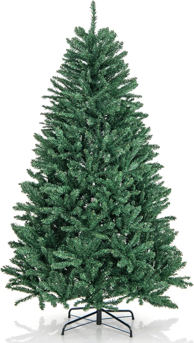 Goplus 6ft Artificial Douglas Christmas Tree, Unlit Hinged Xmas Full Tree with 1355 Branch Tips, Foldable Metal Base, Easy Assembly, Indoor Holiday Party Office Home Store Decor