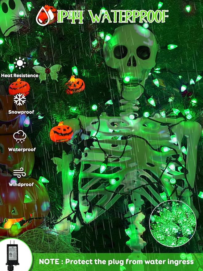 Upgraded 250LED C6 Connectable Halloween String Lights, 82FT Waterproof Green Lights for Outside, Fairy Twinkle Light Plug in with 13 Modes & Timer for Outdoor Indoor Party Tree Halloween Decorations