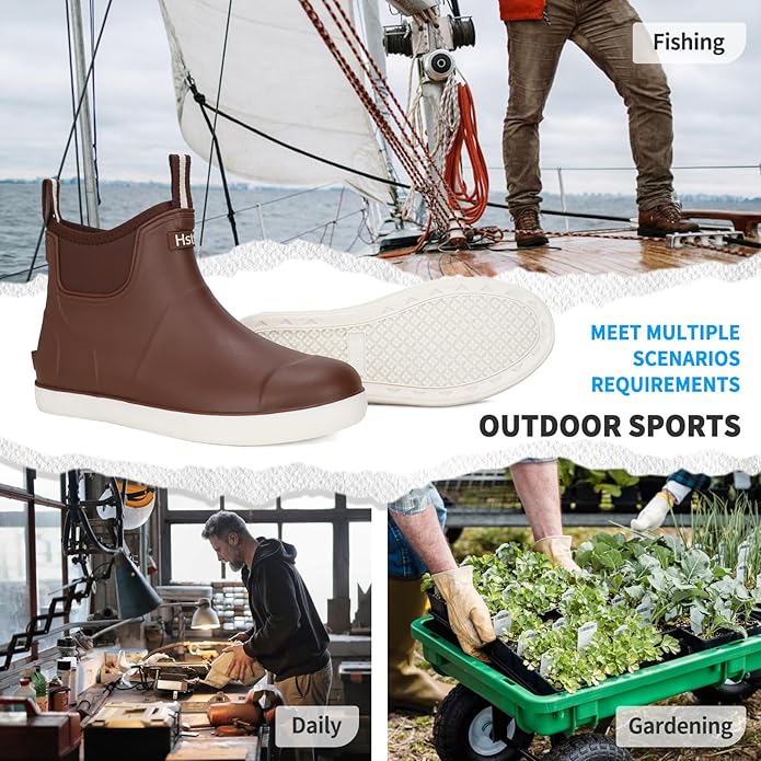 Mens Deck Boots, Saltwater Fishing Booties Rubber Waterproof Ankle Rain Boots, High-performance Footwear Chelsea Boots for Gardening Fishing Boating Camping Sailing