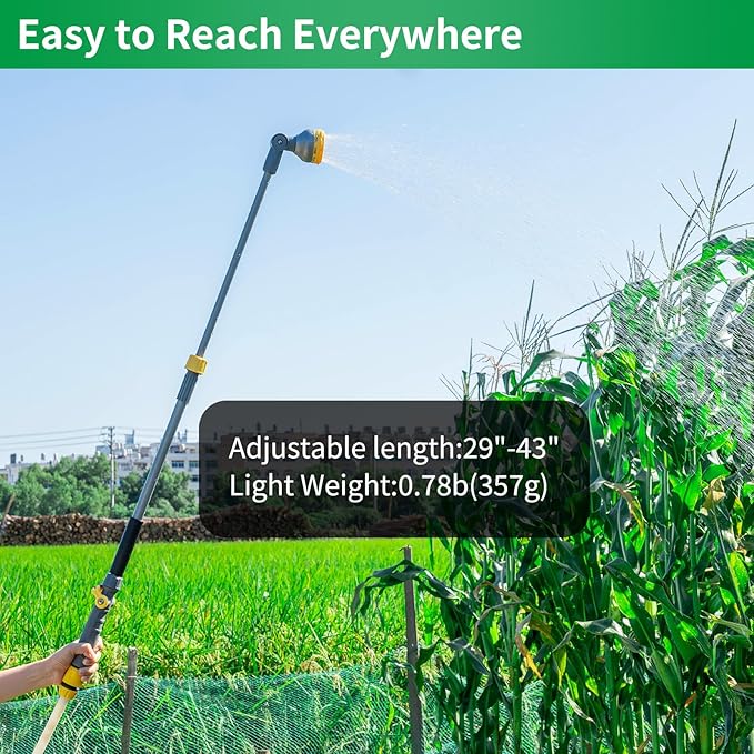 29”-43”Long Telescopic Tube Metal Watering Wand,Water Hose Sprayer Nozzle,180° Swivel Head|10 Spray Patterns|Flow Control, Perfect Garden Hose Wand to Water Hanging Baskets, Shrubs