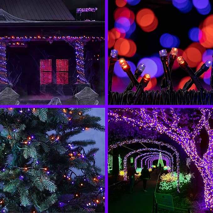 kemooie 500 LED Halloween Lights, 164FT 8 Lighting Modes Plug in Waterproof Fairy Lights for Outdoor Tree Party Garden Balcony Halloween Decorations (Purple and Orange)