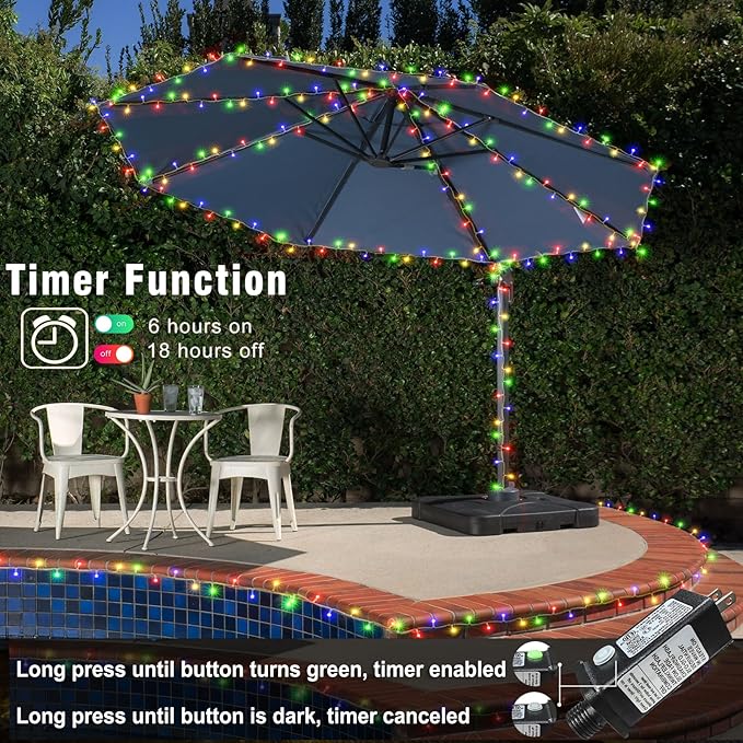800 LED Christmas Lights Outdoor Indoor, String Lights for Outside with 8 Modes Waterproof, Plug in Twinkle Light Clear Wire for Xmas Tree, Patio, Garden, Party Decorations, Multicolor