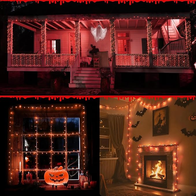 WBao Halloween Lights 300LED 108ft, Super Bright LED Orange String Lights with UL Certified, 8 Lighting Modes, Timer, Connectable, Memory & Waterproof for Indoor Outdoor Halloween Decor