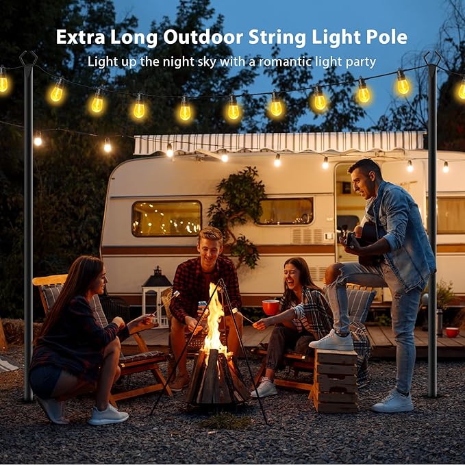 7 Pack 10 FT String Light Poles,Metal with Fork Lights Poles for Outdoor String Light, Rustproof Heavy Duty for Outside Garden,Patio,Wedding,Backyard,Deck,Party