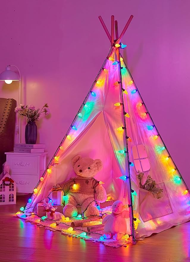 C9 LED Christmas Lights Outdoor, 81 Feet 100 LED String Lights with Timer & 8 Lighting Mode, Waterproof Commercial Grade Christmas Tree Lights for Outside Indoor Roofline Patio, Multicolor 2 Pack