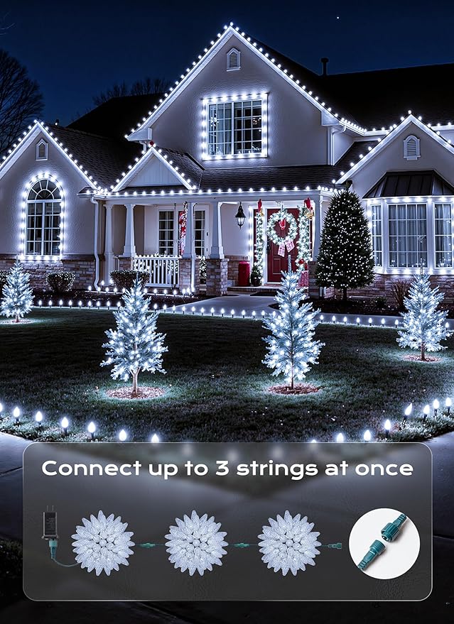 Minetom C9 Christmas Lights Outdoor, 72 FT 110 LED C9 String Lights, 8 Modes & Timer Connectable Waterproof for Christmas Tree Light Indoor Outdoor Roofline Patio Outside Yard Xmas Decor, White