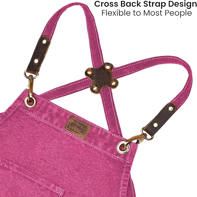 LEATHER VILLAGE Chef Aprons for Men Women with Large Pockets, Cotton Canvas Cross Back Adjustable Work Apron, Size M to XXL