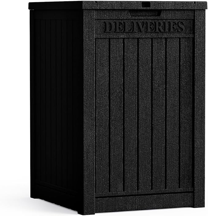TARKARI 55 Gallon Lockable Resin Deck Box, Waterproof & UV-Resistant Outdoor Storage Box for Cushion Storage and Delivery Box, Black