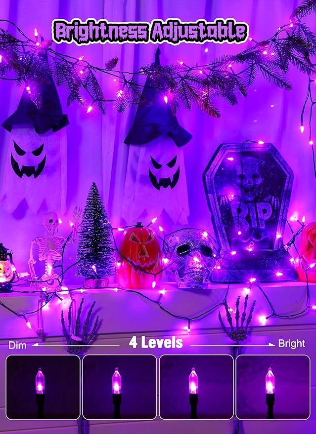 Halloween-Lights-Indoor, 100 LED 39 FT Purple Mini String Light Twinkle Lights USB with Remote & Adapter, Waterproof Tree Lights for Haunted House Window Holiday Party Xmas Christmas Decorations