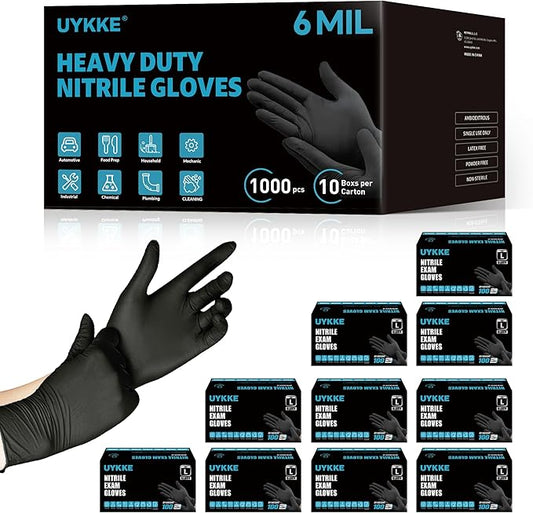 HEAVY DUTY 6 Mil Nitrile Black Gloves Disposable Latex Free Rubber Cleaning Mechanic Food Prep Tattoo Gloves 1000PCs