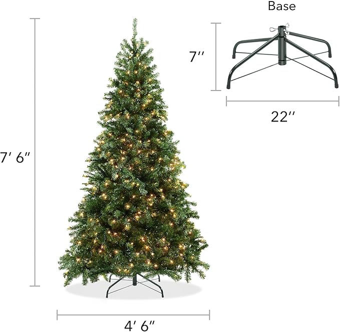 Casafield 7.5FT Realistic Pre-Lit Green Spruce Artificial Holiday Christmas Tree with Sturdy Metal Stand