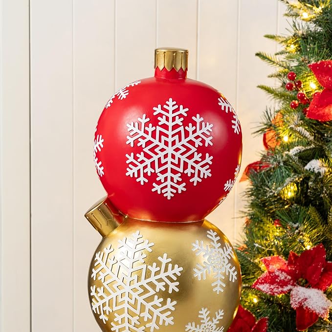 Glitzhome Christmas Front Porch Decor, Resin Stacked Ornament Xmas Porch Sign Decoration for Indoor Outdoor Patio Standing Decor, 36.25" H