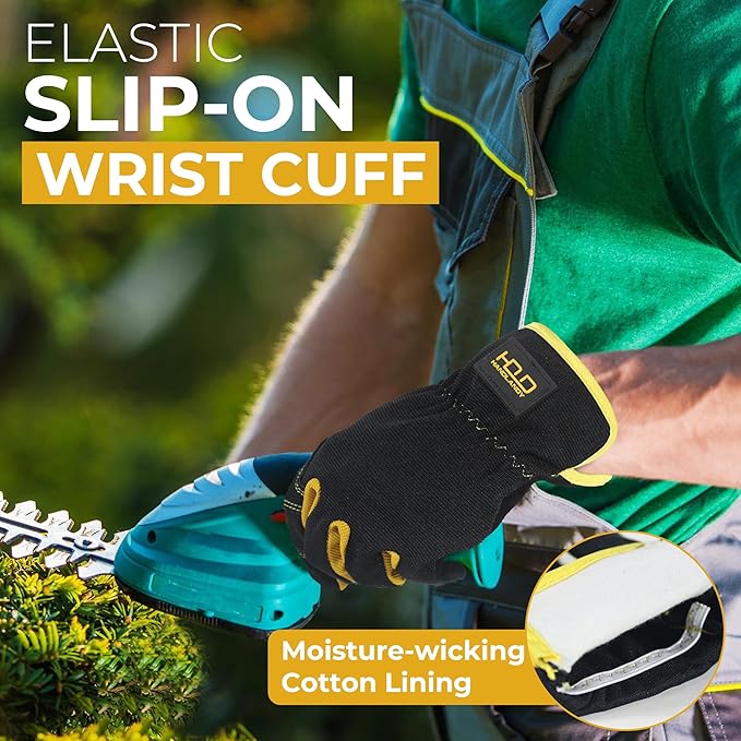 HANDLANDY Men Leather Gardening Gloves, Utility Work Gloves for Mechanics, Construction, Driver