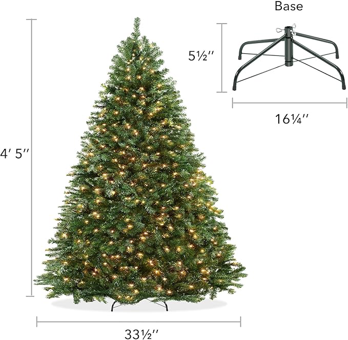 Casafield 4.5FT Realistic Pre-Lit Green Spruce Artificial Holiday Christmas Tree with Sturdy Metal Stand