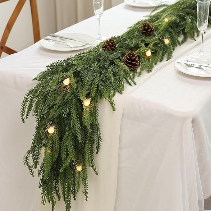 5FT Christmas Norfolk Pine Garland -2PCS, Artificial Pine Needles Garlands Faux Greenery Fake Garland for Holiday Fireplace,Table,Window,Stairs,Mante,Indoor Outdoor Decor