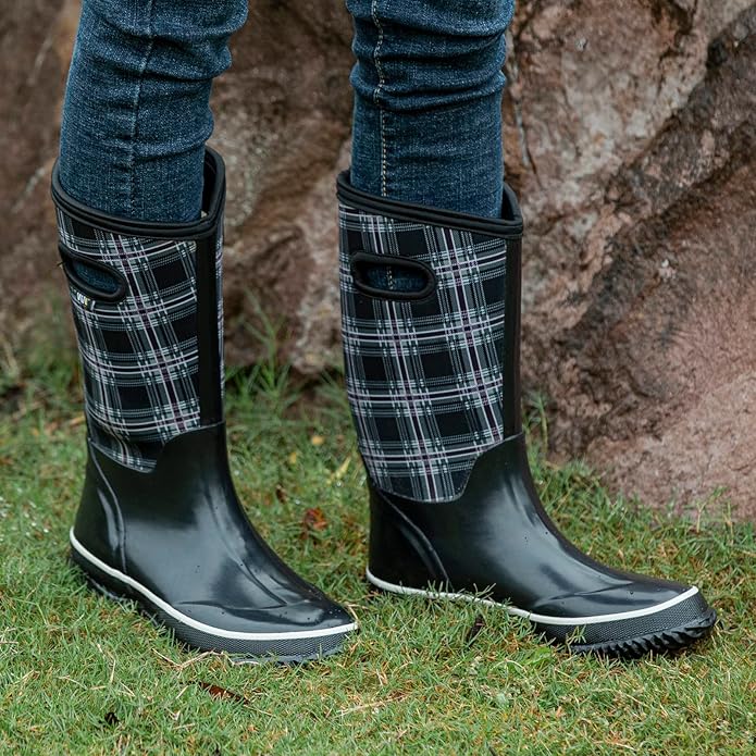 WTW Mid Calf Rain Boots for Women - Waterproof Insulated Neoprene Mud Boots Outdoor Hunting Garden Boots