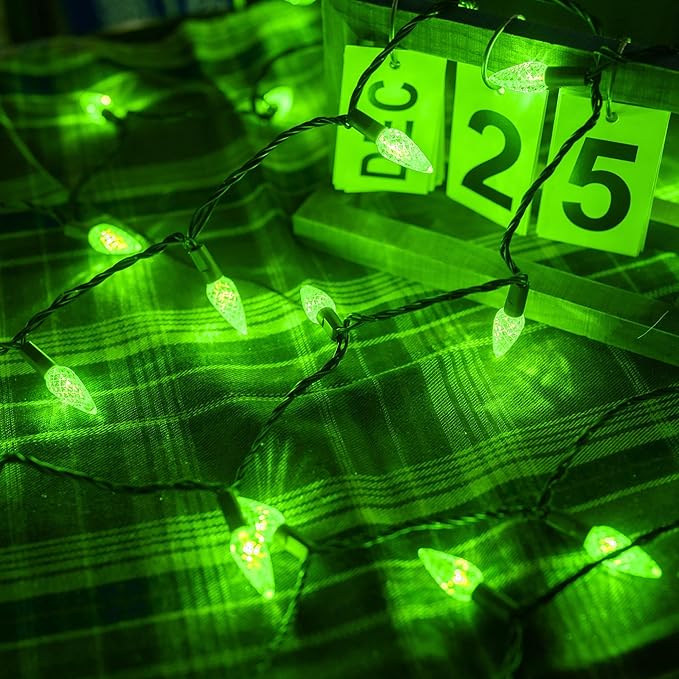 Dazzle Bright C6 Christmas String Lights, 200 LED 66 FT Waterproof Connectable String Lights with Timer, 8 Modes Christmas Lights for Indoor Outdoor Home Garden Yard Xmas Tree Decoration (Green)