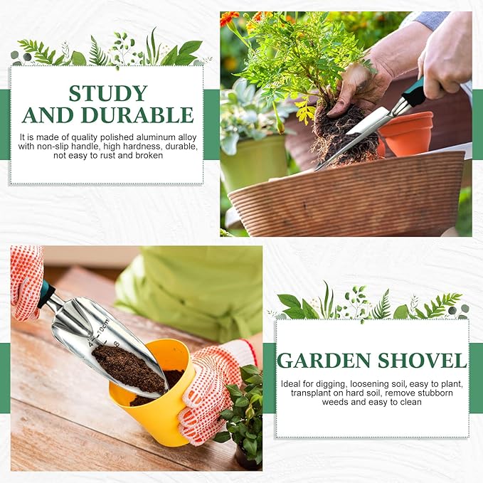 Honoson Garden Hand Trowel Transplant Trowel with Measurements Aluminum Alloy Planting Tools with Rubber Handle Small Gardening Hand Tools Shovels for Gardening Cultivating Transplanting Supplies