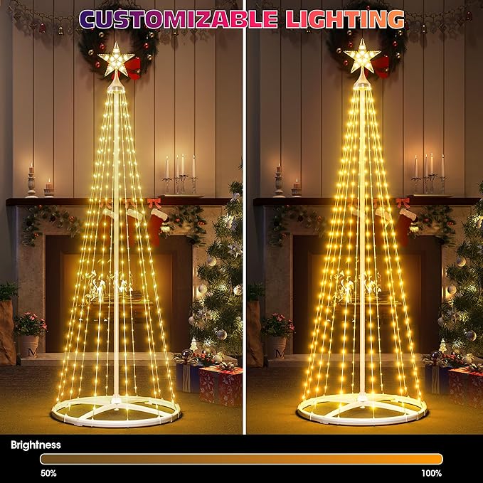 5FT Smart Cone Christmas Tree, Multicolor Prelit Outdoor Christmas Tree Lights, Music Sync, App & Remote Control, LED Light Show Tree for Indoor Outdoor Decorations