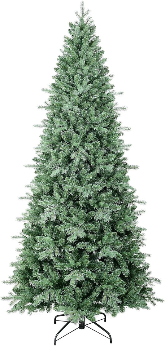 6 FT Artificial Skinny Christmas Tree,Unlit Blue Spruce Slim Pencil Xmas Tree with 1205 PE&PVC Mixed Branch Tips,Hinged Pine Tree with Metal Stand for Home Office Décor