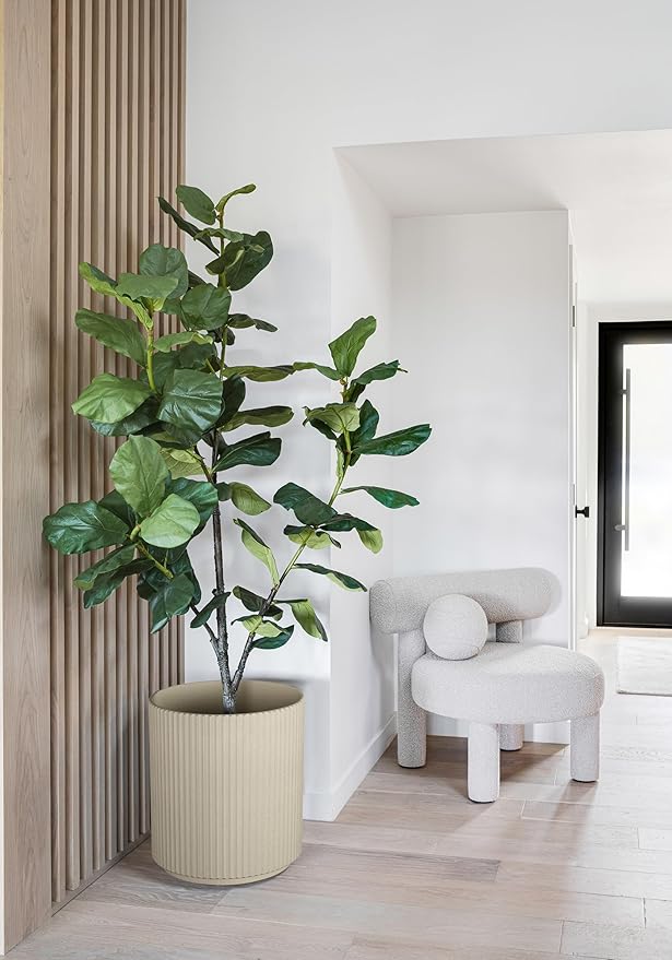 Veradek Demi Planter for Indoor/Outdoor Use | Made from Plastic & Concrete w/Drainage Holes | Modern Décor for Trees, Tall Plants, Flowers