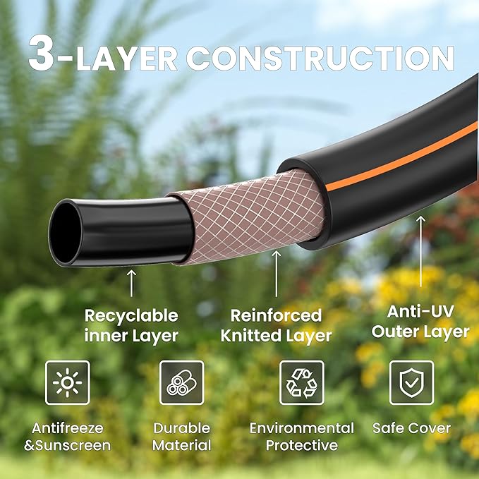 Giraffe Tools Garden Hose 75ft x 5/8", Water Hose Heavy Duty, Lightweight, Flexible Hybrid Hose with Swivel Handle, Male to Female Fittings