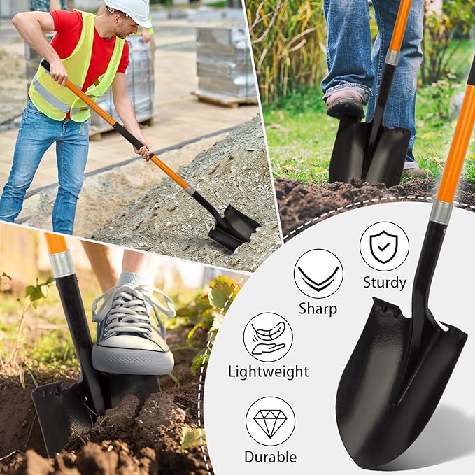 Shovel for Digging Heavy Duty Metal Shovel with Fiberglass Handle, 56 Inches