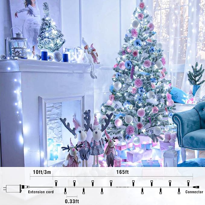 165FT 500 LED Christmas Lights, Plug in Christmas String Lights with Waterproof, 8 Modes Twinkle Fairy Lights for Xmas Garden Tree Holiday Decorations, White