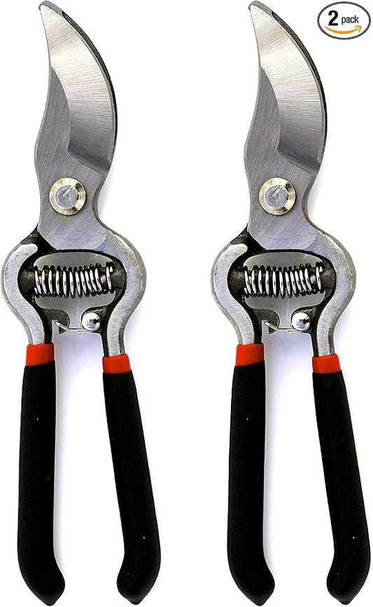 GARDEN GURU Classic Bypass Pruning Shears Clippers – Heavy Duty Forged Steel Garden Pruners – Safety Lock – Non Slip Comfort Grips – Cuts up to 1” – Professional Bypass Pruners for Gardening (2 Pack)