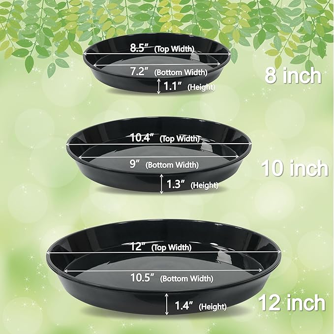 14 Pack Plant Saucer, 8 10 12 inch Plant Saucers Heavy Sturdy Plastic Planter Trays Pot Tray for Indoor Outdoor, Plant Water Drip Trays for Pots, Black
