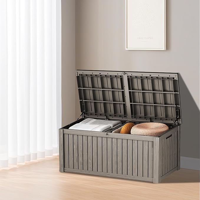 180 Gallon Outdoor Storage Deck Box - Large Waterproof Resin Bin for Delivery Boxes Outside, Lockable Storage for Patio/Pool Cushions & Tools, UV-Resistant, Granite Grey