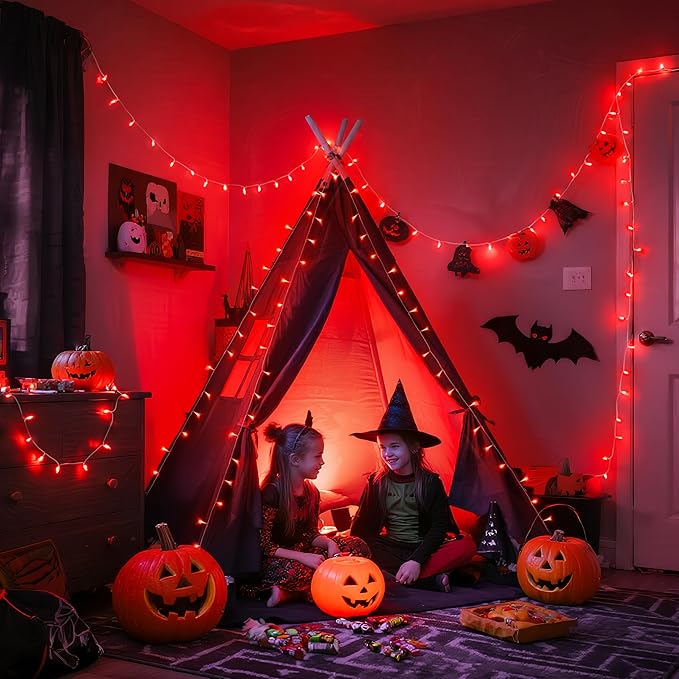 JMEXSUSS 600 LED Red Halloween Lights Outdoor Indoor, 168Ft Red Christmas String Lights Plug in Clear Wire, Light for Halloween Tree Outside Room Christmas Party Decorations