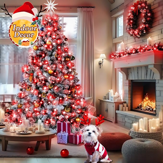 KNONEW 197FT 500 LED Christmas Lights Outdoor String Lights 8 Modes & Time Memory Fairy Light Plug in Waterproof LED String Lights for Xmas Yard Tree Wedding Party Holiday Decorations (Red)