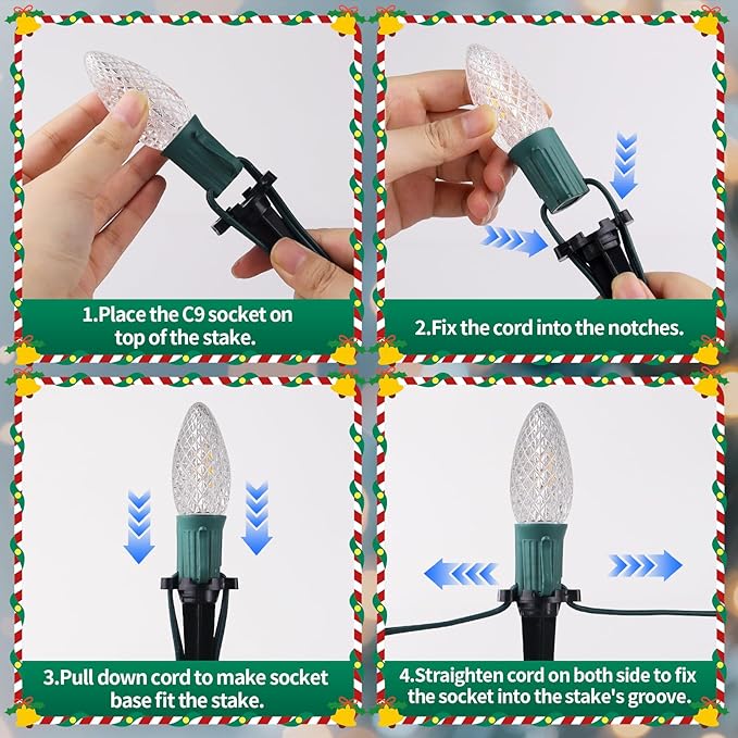 C9 Strawberry Christmas Pathway Lights Outdoor, 20 LED Warm White Outdoor Christmas String Lights with Stakes, 25.7FT Holiday Decorations for Indoor, Outside,Roofline, Backyard, Xmas Decor