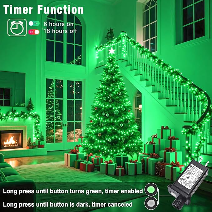 100FT 300 LED Christmas Lights Outdoor, Plug in Christmas String Lights Indoor, Waterproof & 8 Modes & Timer Function, Connectable Fairy Twinkle Light for Bedroom Patio Wedding Party Decor, Green