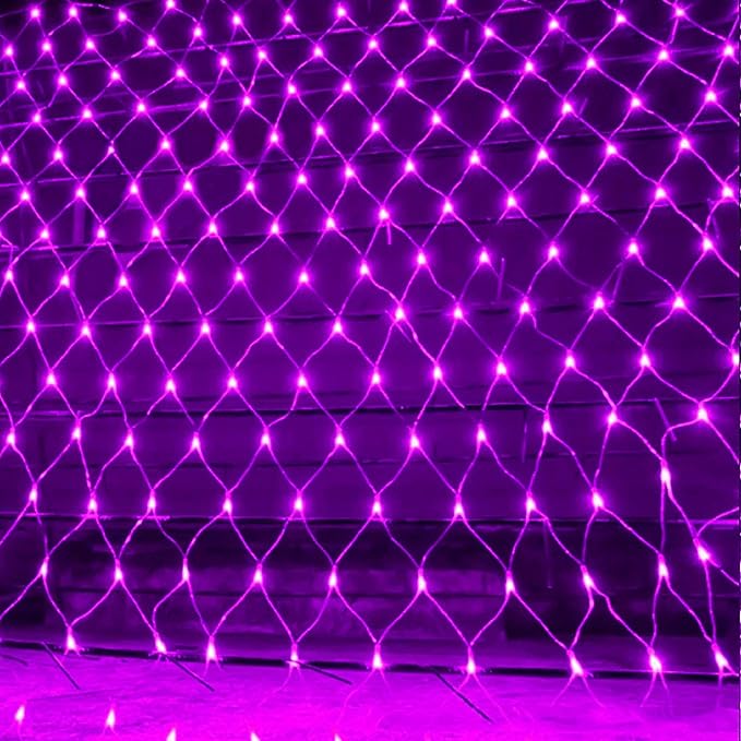 Dazzle Bright Halloween 200 LED Net Lights, 9.8 FT x 6.6 FT Connectable Mesh Lights Clear Wire with 8 Lighting Modes, Halloween Decorations for Indoor Outdoor Bush Yard Garden Decor (Purple)