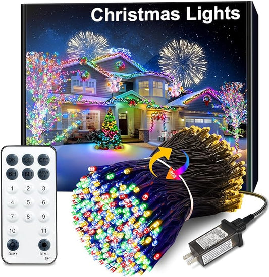 115FT Christmas Lights Warm White/Multicolor, 300 LED Color Changing String Lights Outdoor with Remote Control, 8 Modes Fairy Light Plug in Waterproof for Bedroom Party Christmas Tree Wedding