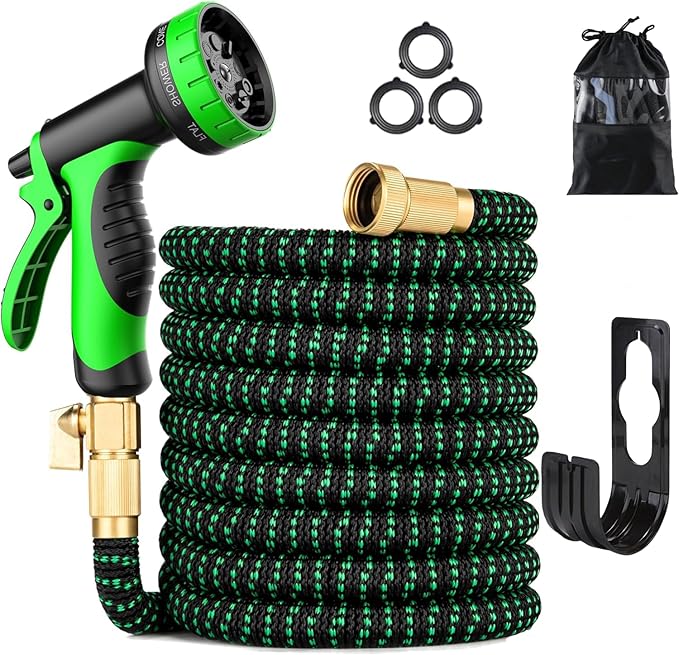 75 ft Expandable Garden Hose - Kink Free Flexible Water Hose 75ft with 10 Pattern Spray Nozzle, 3/4 Solid Brass Connectors, Retractable Latex Core - Lightweight Expanding Hose