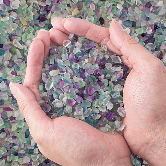0.5 Lb/230g Fluorite Crystal Chips Stones Decorative Crystal Pebbles, Irregular Shaped Natural Quartz Stones Aquarium Gravel Rocks for Vases Filler, Garden and Fish Tank Decoration