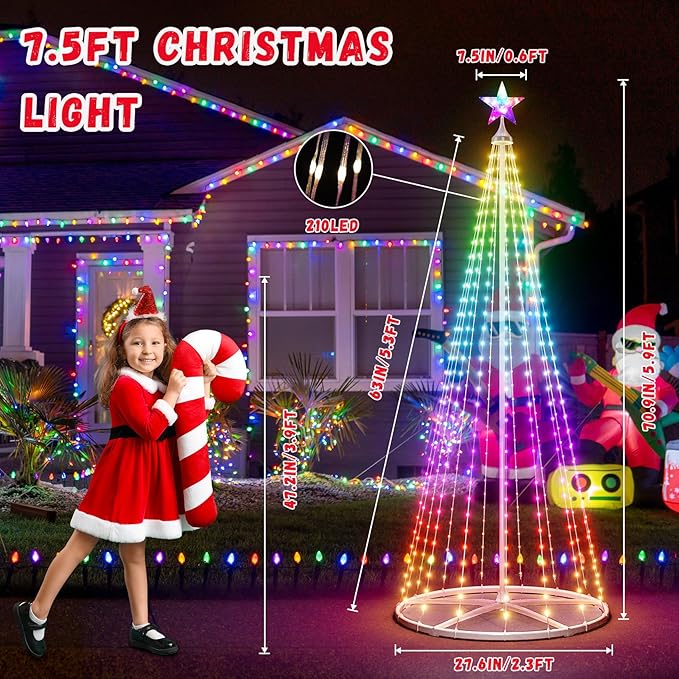 6FT LED Smart Christmas Tree - Outdoor & Indoor Lighted Christmas Tree Decorations Indoor Christmas Cone Tree App Control Color Changing Light for Yard & Garden