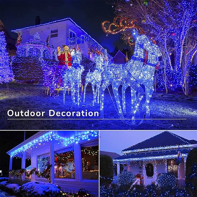 105FT 300LEDs Christmas Lights Outdoor Indoor 8 Modes for Christmas Tree Party Decoration, 100% UL Listed (Blue, 105 FT)